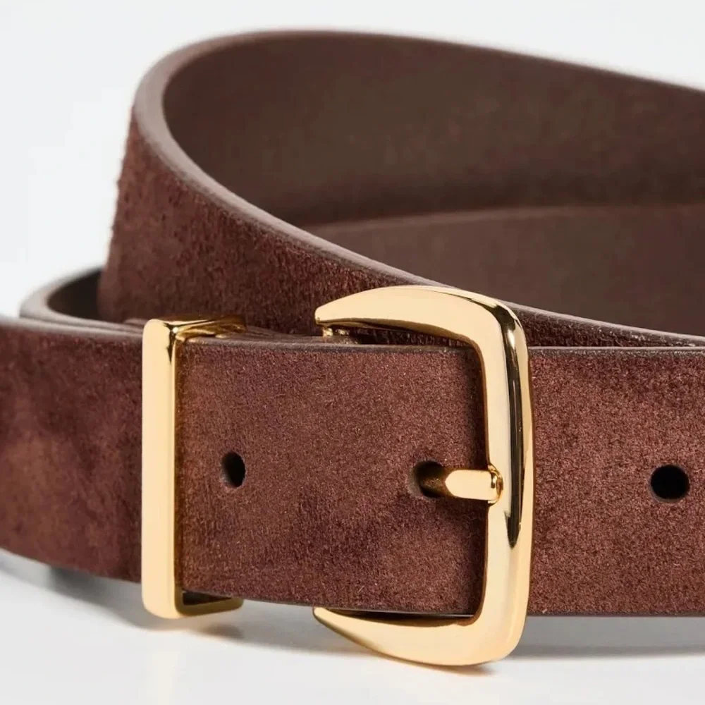 Madewell XS Suede Brown Leather Belt with Gold Buckle. Essential Accessory - Picture 2 of 14